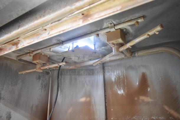 Douglas SD-20-ELEL commercial pot and pan washer, interior view, showing spray arms and wiring. 480V, 3 Phase.