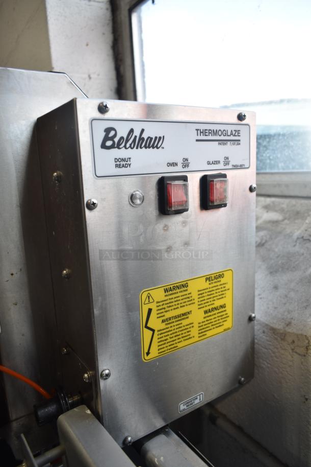 2017 Belshaw Adamatic TG-50 Thermoglazing Station, stainless steel, controls visible, warning label, on commercial casters.