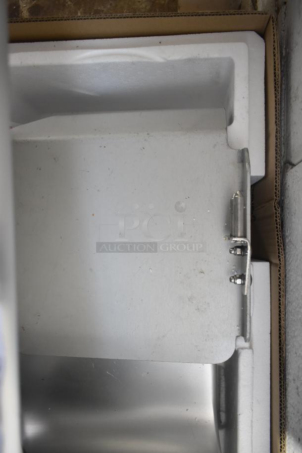 2019 Bizerba GSP HD Commercial Meat Slicer in box, showing blade guard, 120V, excellent condition.