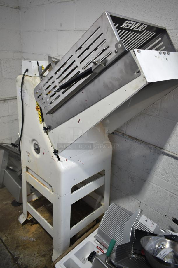 Oliver 797-32NC commercial bread slicer, shown with Pro Guard Artisan Bread Safety Chute. Used condition, 115 volts, 1 phase.