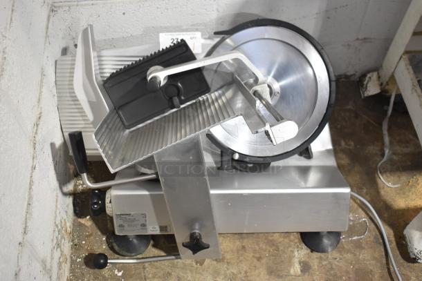 Bizerba GSP H commercial countertop meat slicer, 120V, 1 phase, silver finish, manual operation, in used condition.