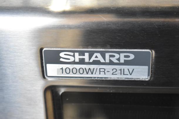 2021 Sharp R-21LVF Commercial Microwave Oven, 1000W, 120V, 1 Phase, model label shown.