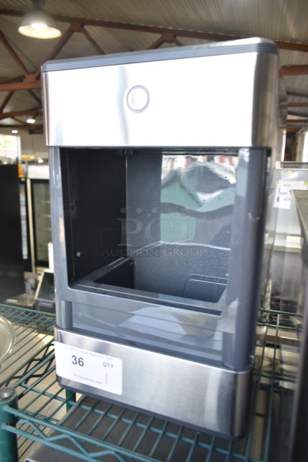 General Electric GE OPAL01GEW1KT nugget ice maker, 120V, stainless steel, visible tag "36".