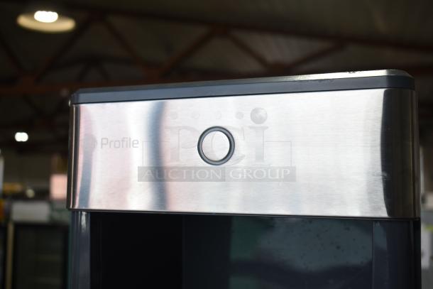 General Electric GE OPAL01GEW1KT ice maker, stainless steel finish, Profile label, 120V, 1 phase, nugget style.