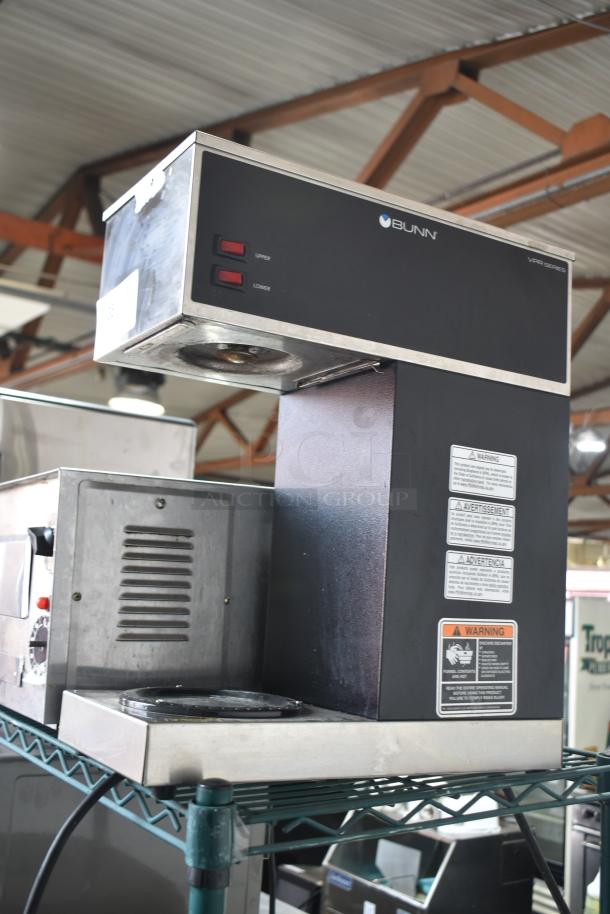 2021 Bunn VPR countertop coffee machine, 120 volts, 1 phase. Features dual warmers, visible warning labels.
