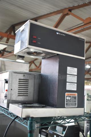 2021 Bunn VPR countertop coffee machine, 120 volts, 1 phase. Features dual warmers, visible warning labels.