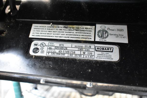 2016 Hobart HTi-7LH commercial scale, tested and working, 120/208-240V, 1 phase, model label and specifications visible.