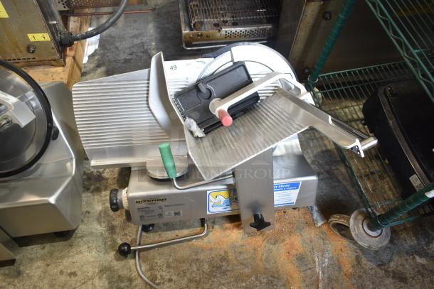 2021 Bizerba GSP H Commercial Meat Slicer, 120V, 1 Phase, excellent condition, visible safety labels.
