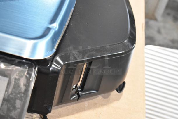 2025 Hobart HTi-7LH4W commercial countertop food portioning scale, black base, metal top, powers 120/208-240V, 1 phase.