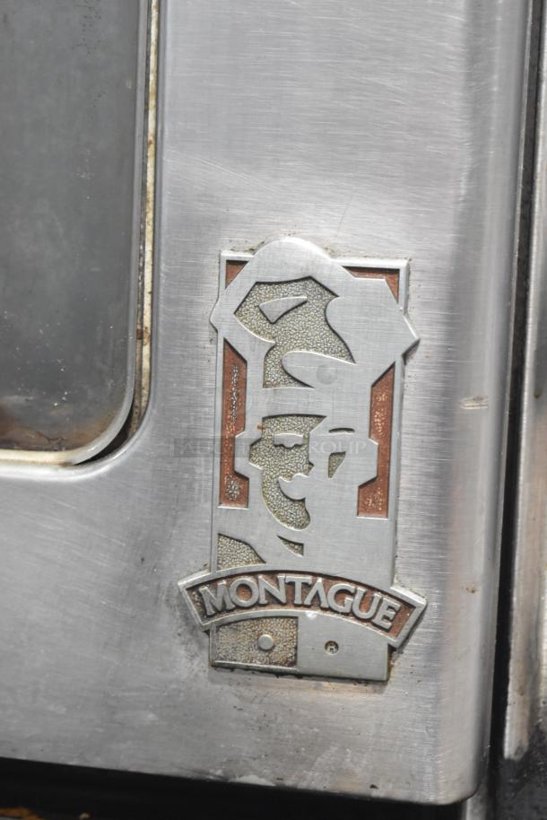 Montague commercial gas convection oven with view-through doors, thermostatic controls, and logo detail.
