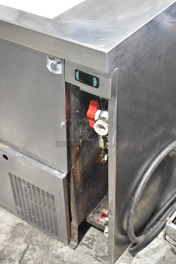 Stainless steel commercial prep table, 115 volts, 1 phase, visible wiring and control panel, used condition.