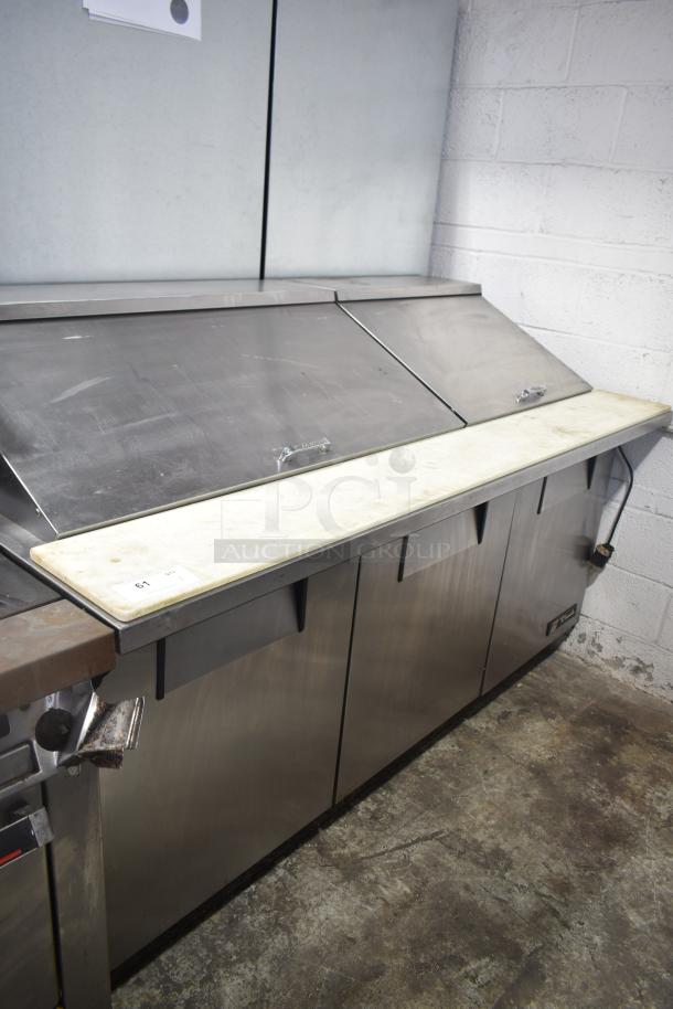 True TSSU-72-30M-B-ST sandwich salad prep table, stainless steel, bain marie top, commercial casters, 115V, 1 phase.