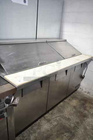 True TSSU-72-30M-B-ST sandwich salad prep table, stainless steel, bain marie top, commercial casters, 115V, 1 phase.