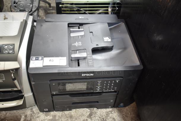 Epson WorkForce WF-7840 printer, scanner, copier in good condition. Features include control panel and document feeder.