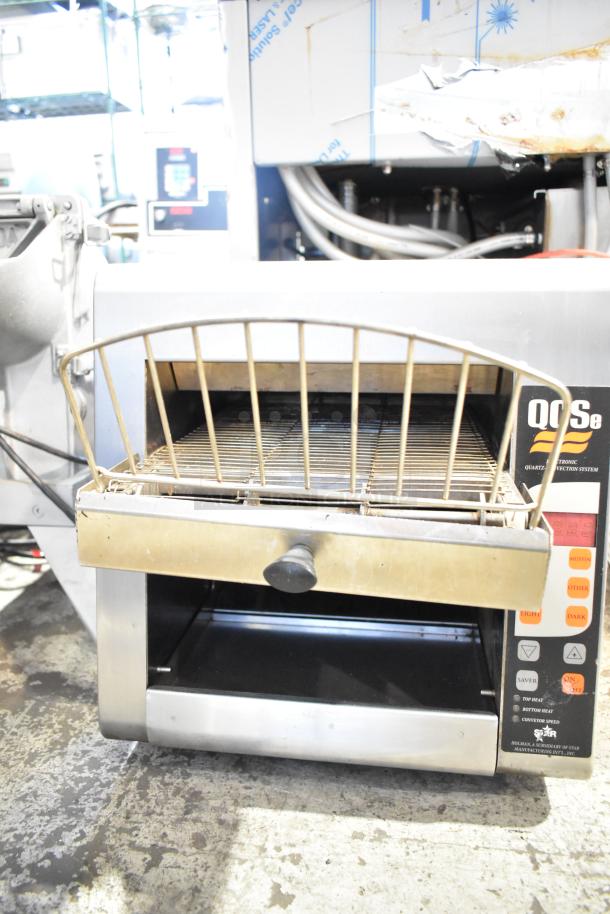 Star Holman QCSE-2-300H commercial electric conveyor toaster, 120V, 1 phase, used condition, control panel visible.