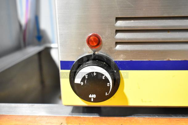 Adcraft FW-1200WF food warmer, features temperature dial, red indicator light. Stainless steel, countertop design, 120V.