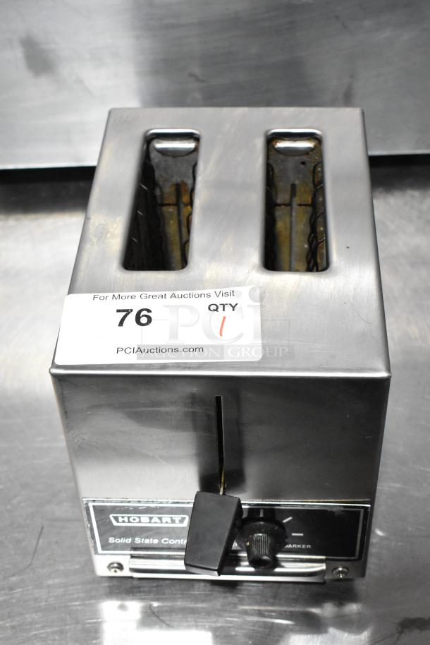 Hobart ET-13/4 countertop 2-slot toaster, 115 volts, solid-state controls, used condition, model label visible.
