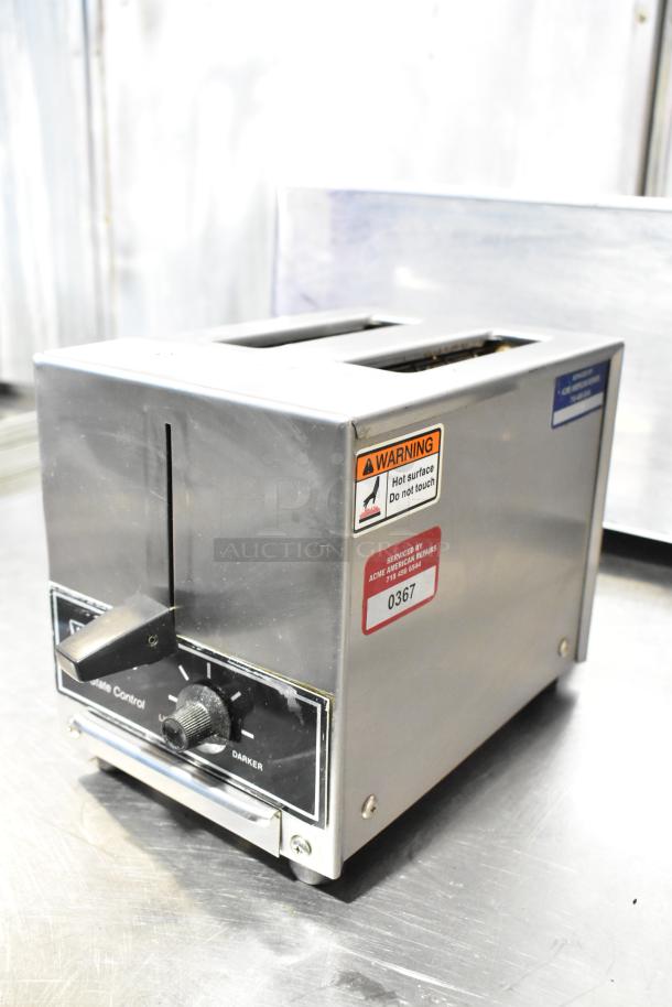 Hobart ET-13/4 countertop 2-slot toaster, 115 volts, 1 phase, stainless steel, adjustable control.