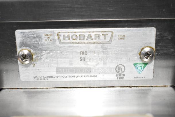 Hobart ET-13/4 countertop toaster, two slots, 115 volts, 1 phase. Metal label shows model and UL certified marking.
