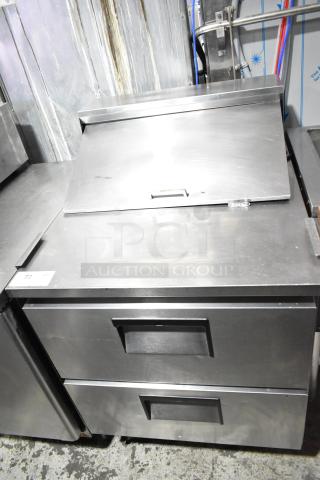 True Commercial Sandwich Salad Prep Table Bain Marie, features mega top, 2 drawers, commercial casters, stainless steel, 115 volts.