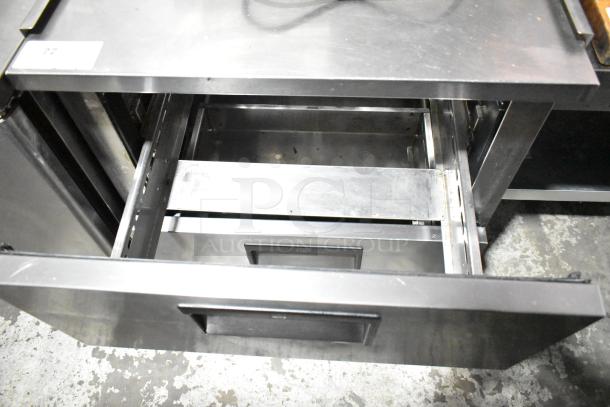 True Commercial Sandwich Salad Prep Table Bain Marie Mega Top, stainless steel, 2 drawers, on casters, 115V, 1 Phase.
