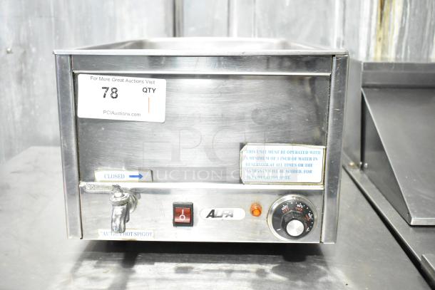 Alfa FW9000 Commercial Countertop Food Warmer, 120V, 1 Phase, stainless steel, visible control dial, operational labels.