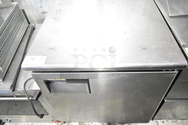 Everest ETBR1 Commercial Undercounter Cooler with single door, on casters. Stainless steel finish, 115V, 1 Phase. Label: "79 QTY".