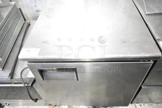 Everest ETBR1 Commercial Undercounter Cooler with single door, on casters. Stainless steel finish, 115V, 1 Phase. Label: "79 QTY".