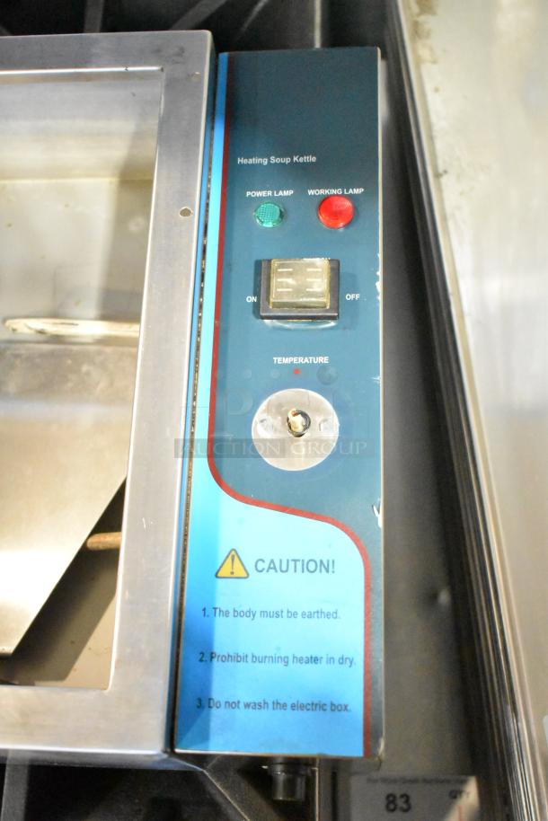 BSB-3 Commercial Heating Soup Kettle with three pots. Features power and working lamp, temperature control. Model BSB-3, 110V, 1 phase.