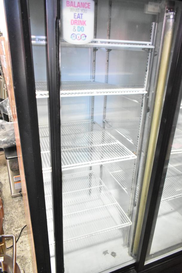 Beverage Air MT38 Commercial 2-Door Cooler, reach-in merchandiser, 115 volts, 1 phase, clean with chrome shelves.