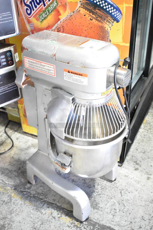 Thunderbird ARM-02 20 Quart Planetary Dough Mixer with mixing bowl and guard, 115V, 1 Phase, visible wear, warning labels.