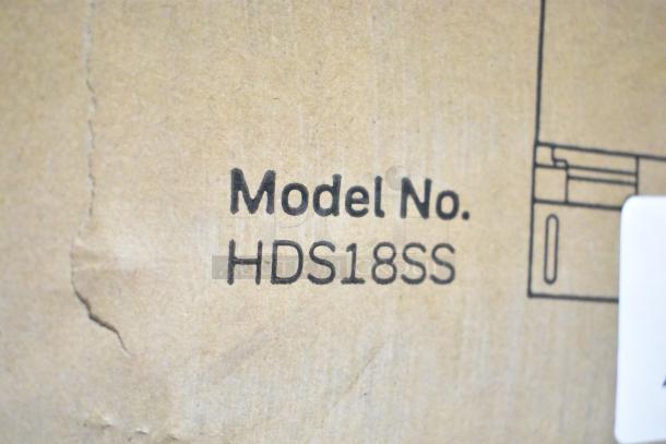 "Model No. HDS18SS" text on cardboard box for Honeywell dishwasher with 8 place settings, 6 washing programs.
