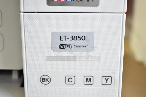 Epson ET-3850 printer with WiFi and Ethernet capabilities, shown in excellent condition, displaying model and ink labels.