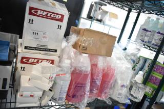 Boxes of Betco Cleaner and bottles of Provon Foam Handwash on shelves. Includes Breakdown Odor Eliminator. 27 items total.