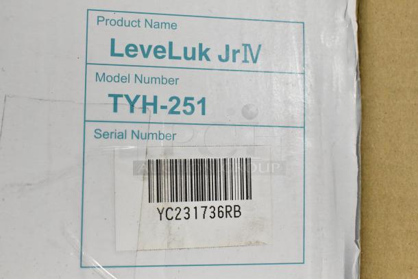 Packaging of a Kangen Water LeveLuk Jr IV water ionizer, model TYH-251, showing a barcode with serial number YC231736RB.