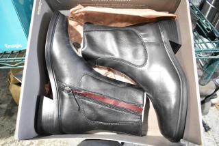 Brand new FrancoSarto L Gracelyn boots, size 9.5, black leather, minor scratches, zipper detail, unworn condition.