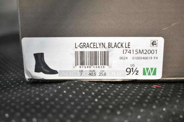 FrancoSarto L Gracelyn Boots, Black Leather, Size 9.5 US. New scratch and dent, labeled UK 7, EU 40.5, style I7415M2001.
