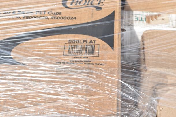 22 new scratch and dent items, including trash bags, cling film, and hot cups, wrapped on a pallet. 500LFLAT label visible.