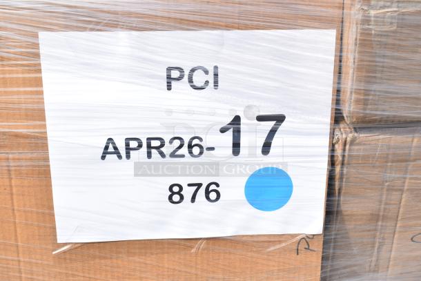 Large wrapped pallet labeled "PCI APR26-17 876," containing 29 new scratch and dent items like a burger press and more.