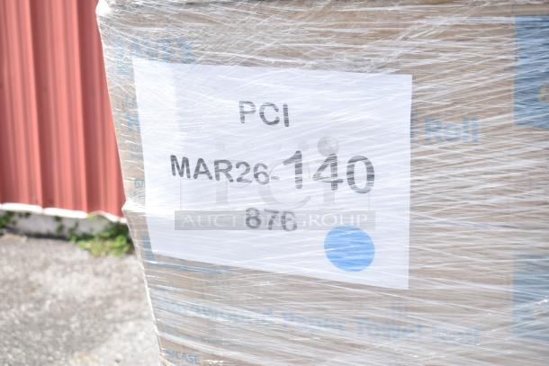 Pallet of assorted new scratch and dent items wrapped in plastic, labeled "PCI MAR26-140."