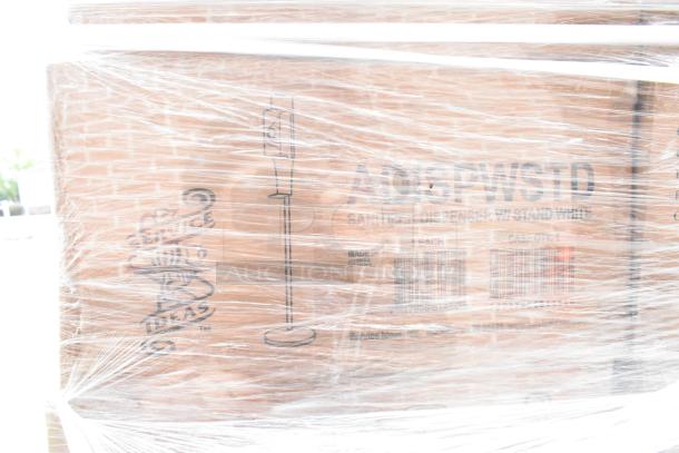 Pallet of Service Ideas ADISPWSTD dispensers in original packaging, labeled as 27 oz capacity, 53" height, white. 60 units available.