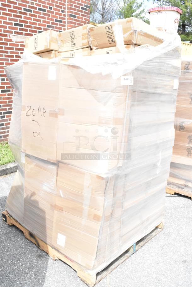 Pallet of 45 sealed boxes with Alpine ALP430-STAND-BLK sanitizer stands; labeled "Zone 2."
