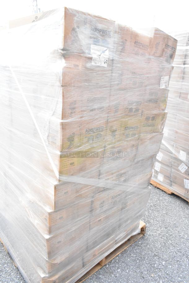 Pallet of 60 brand new Service Ideas ADISPWSTD 27 oz soap and sanitizer dispensers, boxed with floor stands.