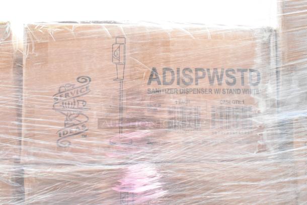 Service Ideas ADISPWSTD 27 oz gel soap dispenser with floor stand, 53"H, in original box; 60 units available.