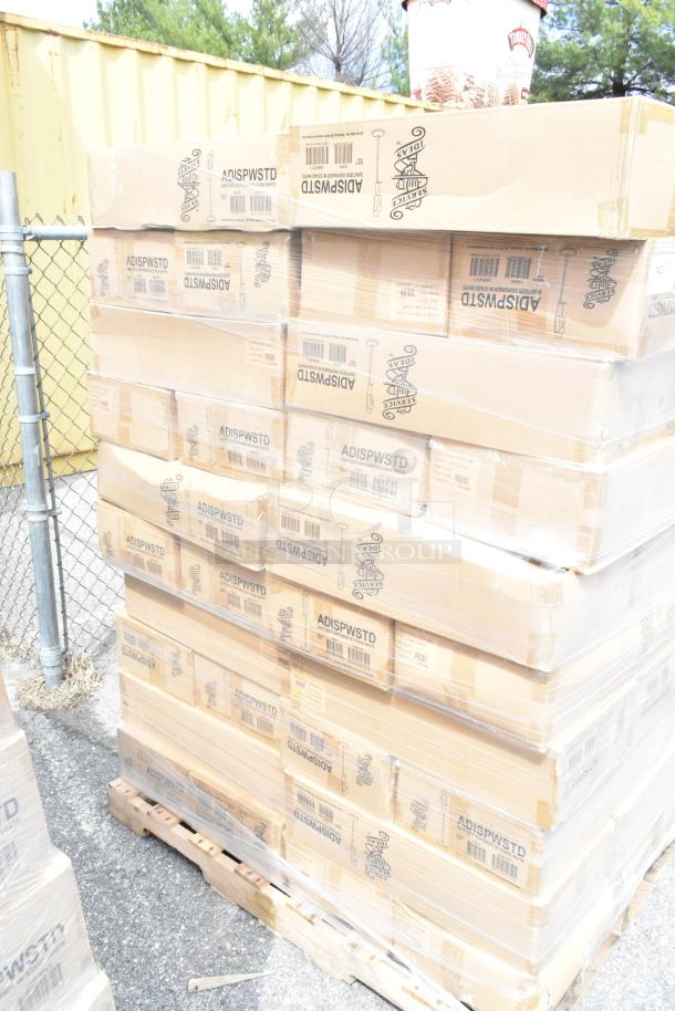 Boxes of Service Ideas ADISPWSTD 27 oz soap and sanitizer dispensers with floor stand, new in box, 60 units total.