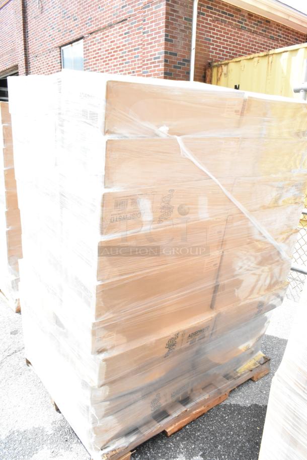 Pallet of 60 boxed Service Ideas ADISPWSTD 27 oz soap dispensers with floor stands, sealed in clear wrap, brand new.