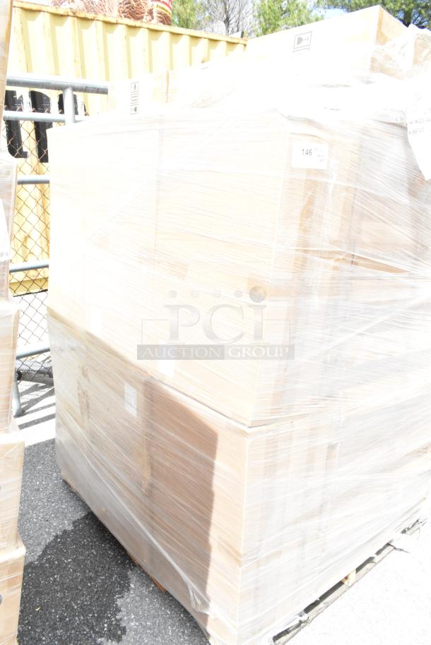 Pallet of 45 boxed Alpine ALP430-STAND-BLK sanitizer and soap dispenser stands, wrapped for shipping. Brand new condition.