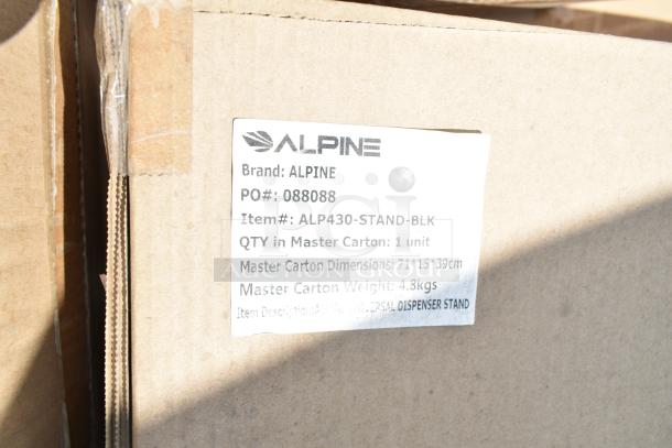 Brand new Alpine ALP430-STAND-BLK Universal Sanitizer and Soap Dispenser Stand in box. Dimensions: 71x15x39cm, 4.8kg.