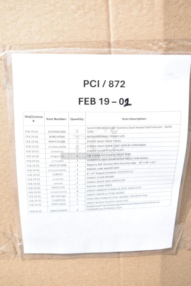 Auction lot of 18 brand new items; includes plates, foam cups, trays, and bakery boxes. See visible inventory list for details.