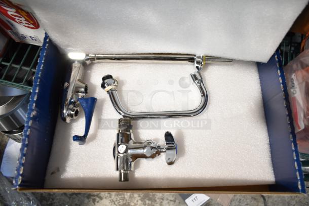 BRAND NEW T&S B-1225 Deck Mounted Glass and Pitcher Filler, 6" Nozzle, 1/2" NPT Male Inlet, minor scratches.